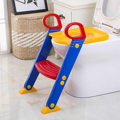 Adjustable toddler toilet training ladder with non-slip steps for safe and easy bathroom use.