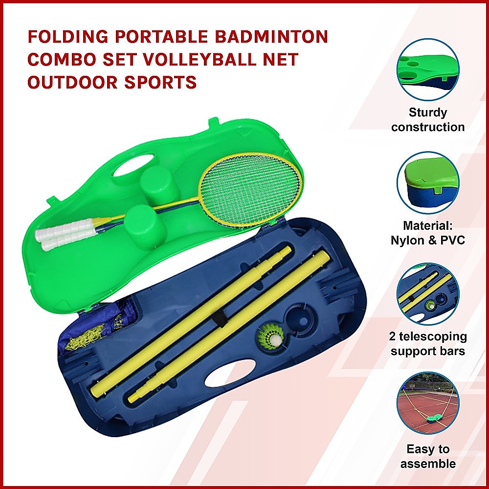 Compact Kids Badminton & Volleyball Set for backyard entertainment, easy storage and transport.