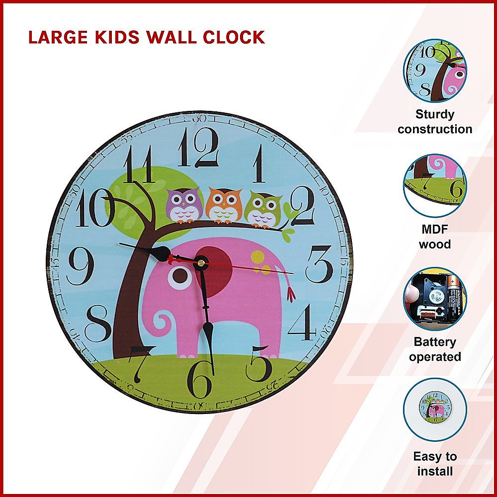 Vibrant animal-themed kids wall clock for fun learning time at home decor.