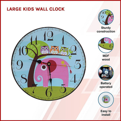 Vibrant animal-themed kids wall clock for fun learning time at home decor.