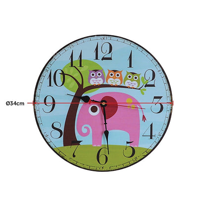 Vibrant animal motif wall clock, perfect for teaching kids to tell time at home.