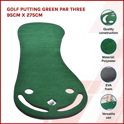 Kids Indoor Putting Green Set with 3 cups, sand traps | 95x275cm | Home Golf Fun