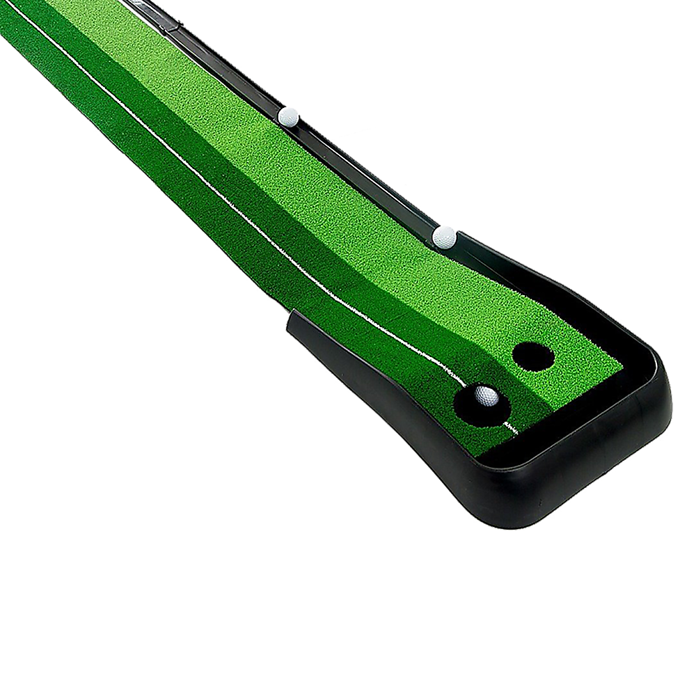 Kids golf putting mat with ball return, ideal for indoor practice, 2.5m size.