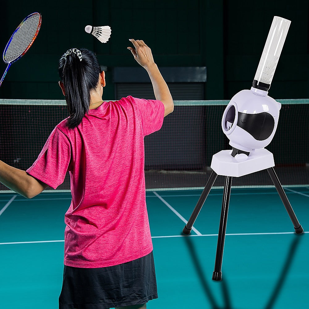 Kids badminton launcher for indoor/outdoor play, promoting skill development and fun practice sessions.