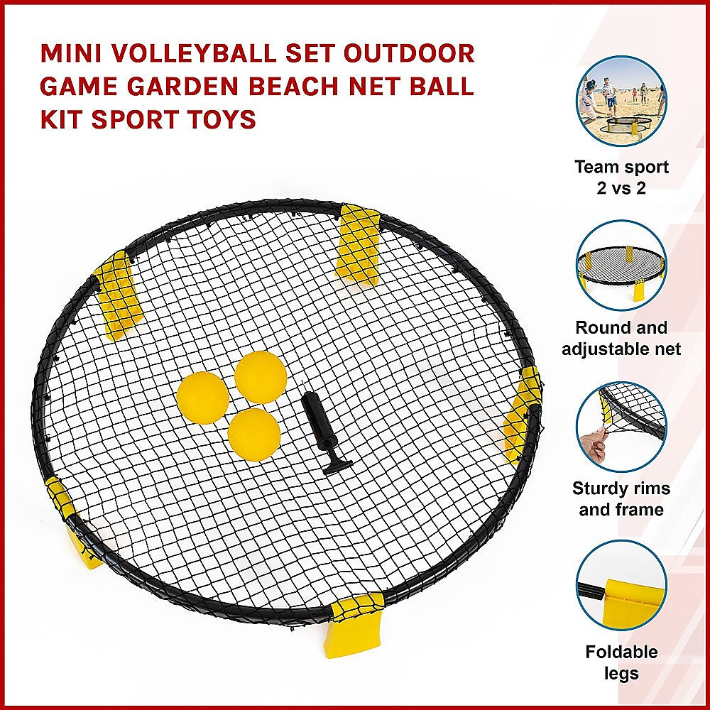 Compact kids volleyball set for outdoor play in the garden or on the beach.