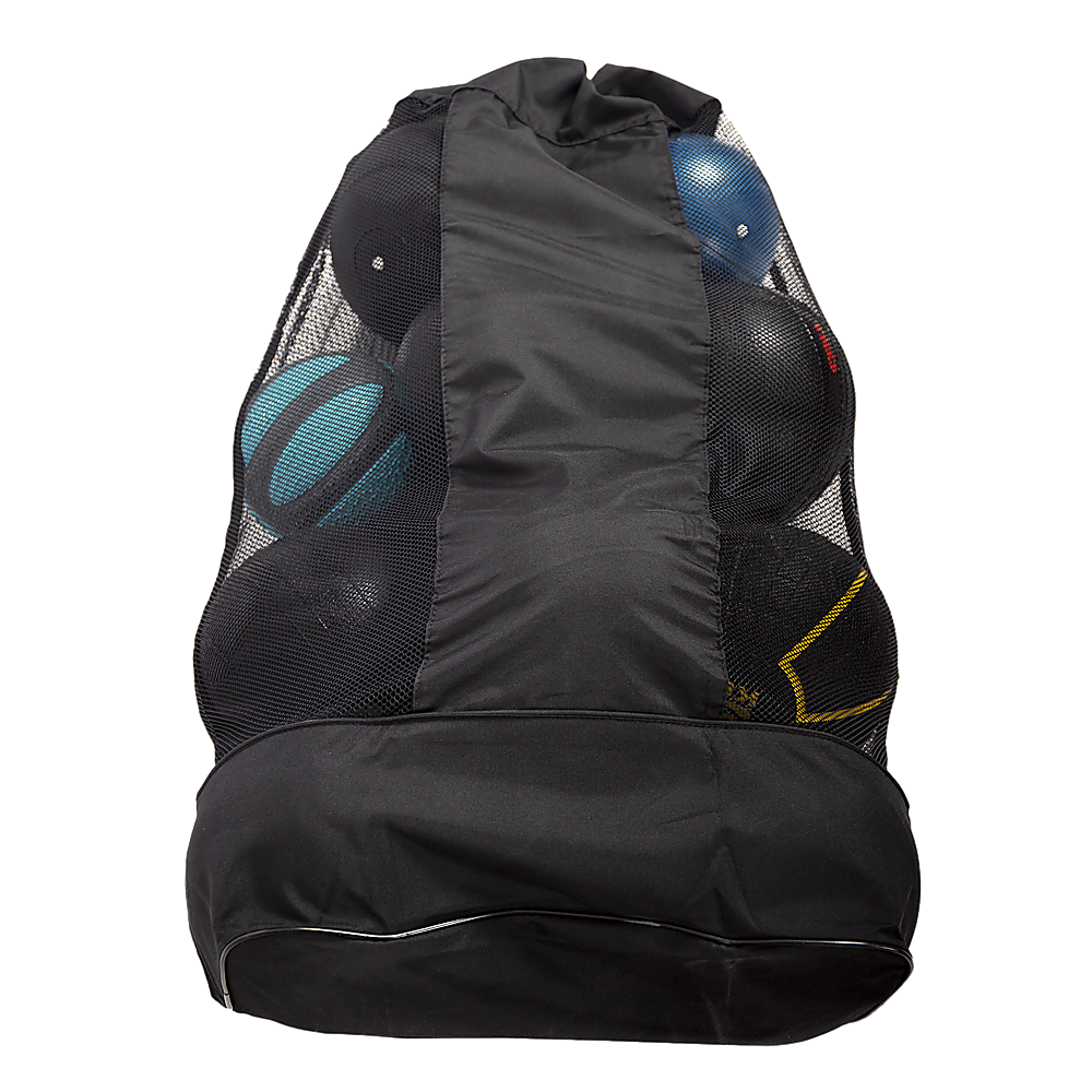 Kids sports ball bag with 15-ball capacity for easy storage and organization at home.