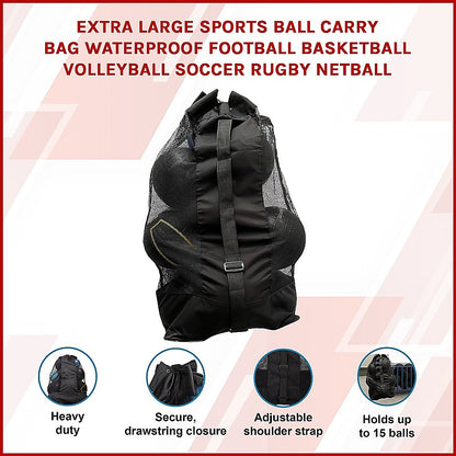 Kids extra large sports ball bag holds up to 15 balls, perfect for home storage.