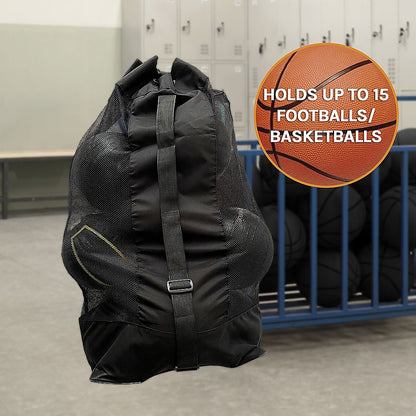 Kids extra large sports ball bag holding 15 balls, perfect for home storage and organization.