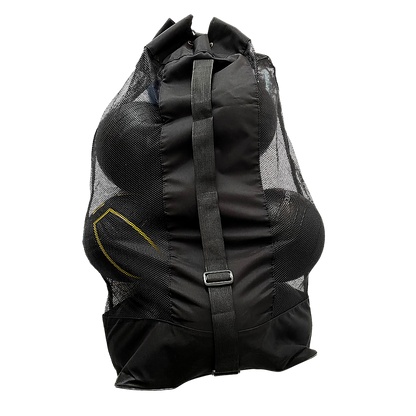 Kids sports ball bag with 15 ball capacity, perfect for organizing sports gear at home.