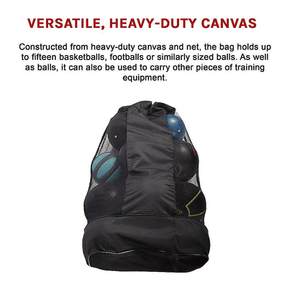 Colorful sports ball bag designed for kids to store up to 15 balls at home.