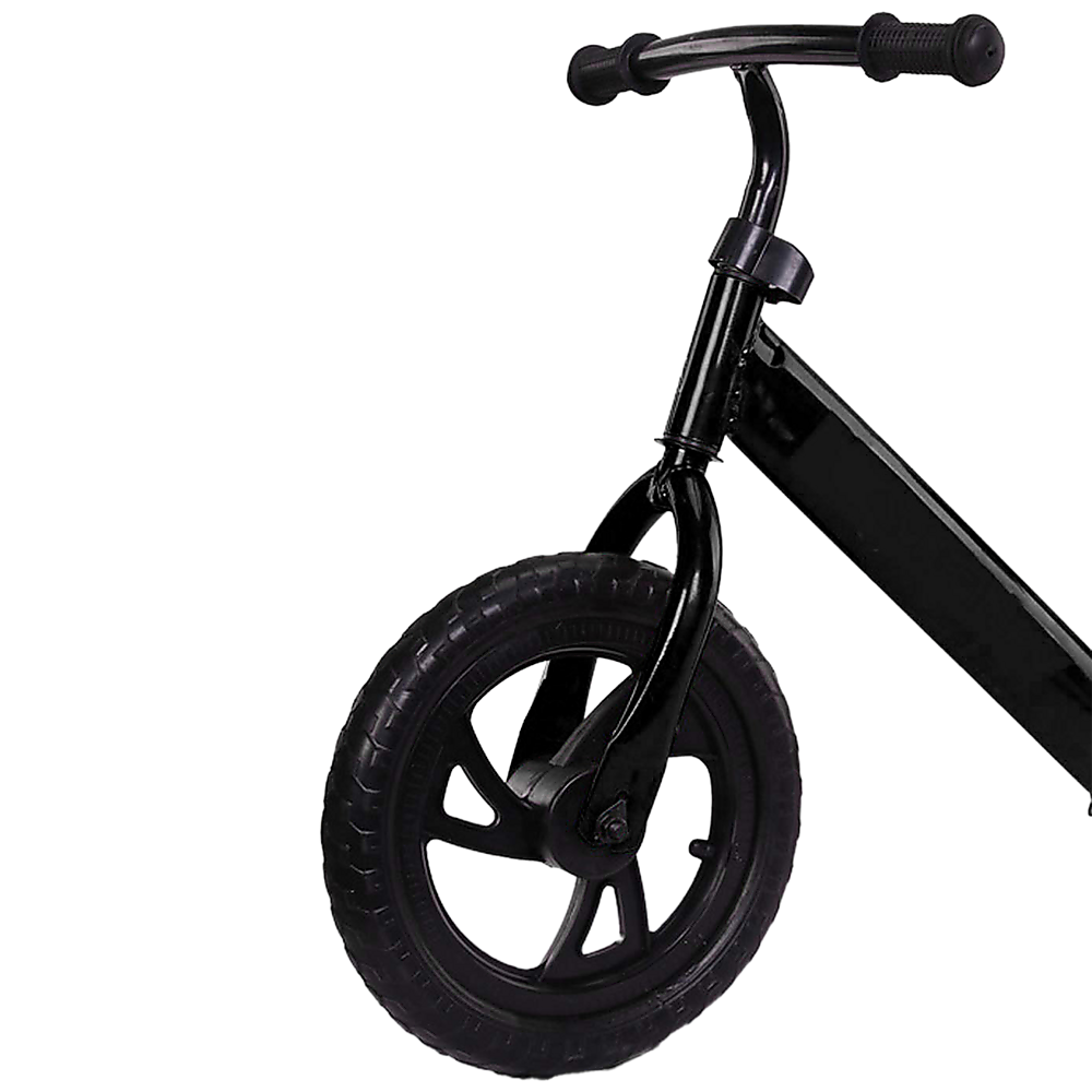 Kids balance bike with adjustable seat, lightweight steel frame for easy indoor/outdoor riding.