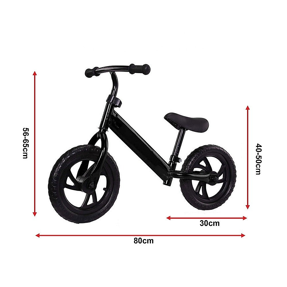 Kids balance bike with adjustable seat and lightweight steel frame for easy, safe riding.