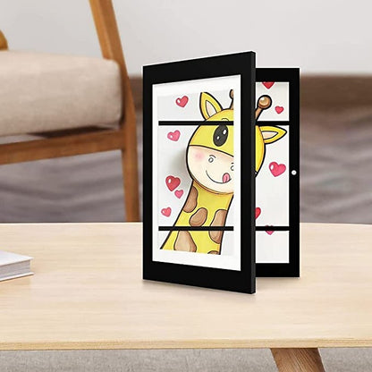 Wooden A4 art frame for 50 kids artworks, perfect for displaying childrens masterpieces.