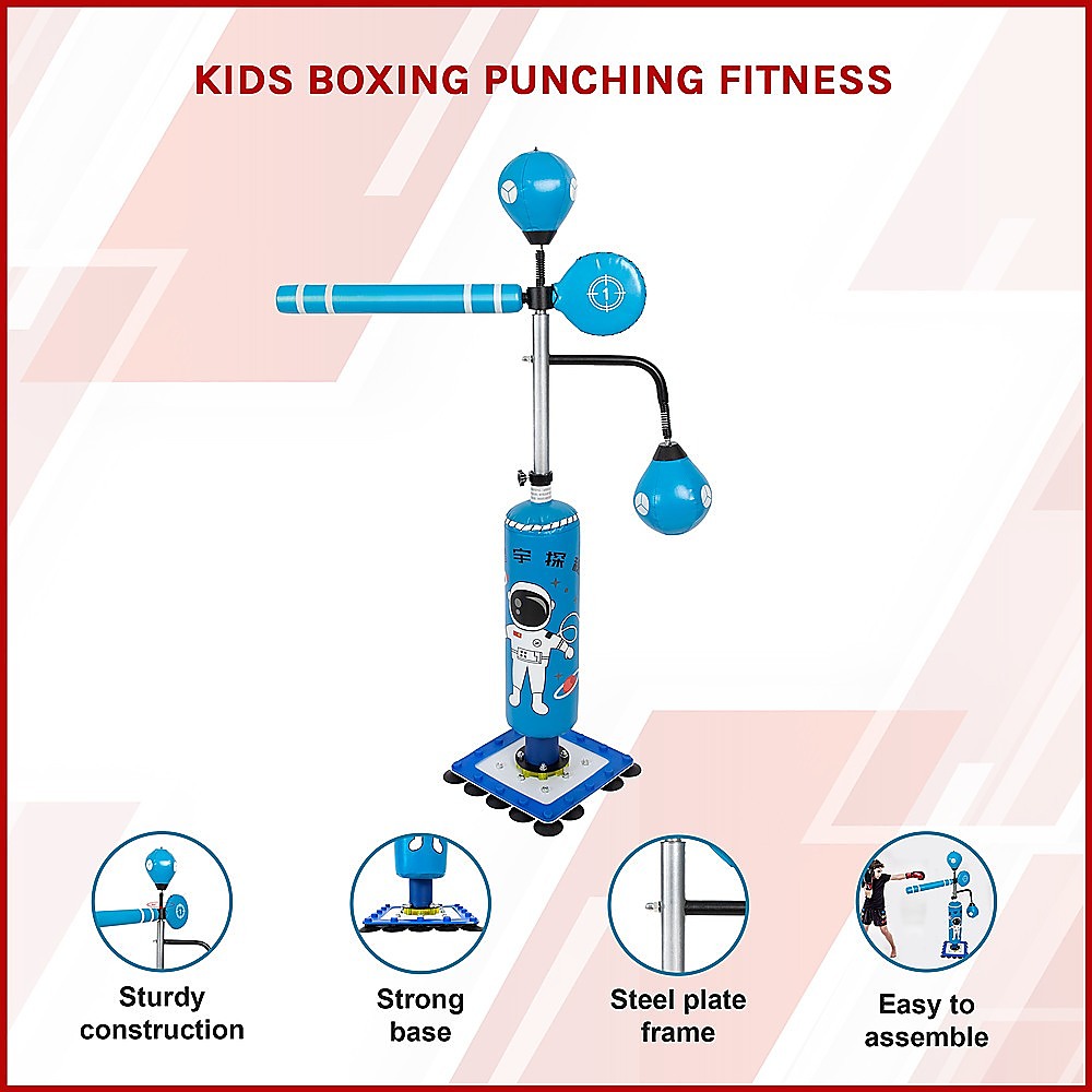 Kids adjustable height boxing punch bag stand for home training, promoting fitness and coordination.