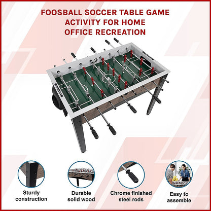 Compact wooden foosball table for kids and adults, ideal for indoor/outdoor family fun.