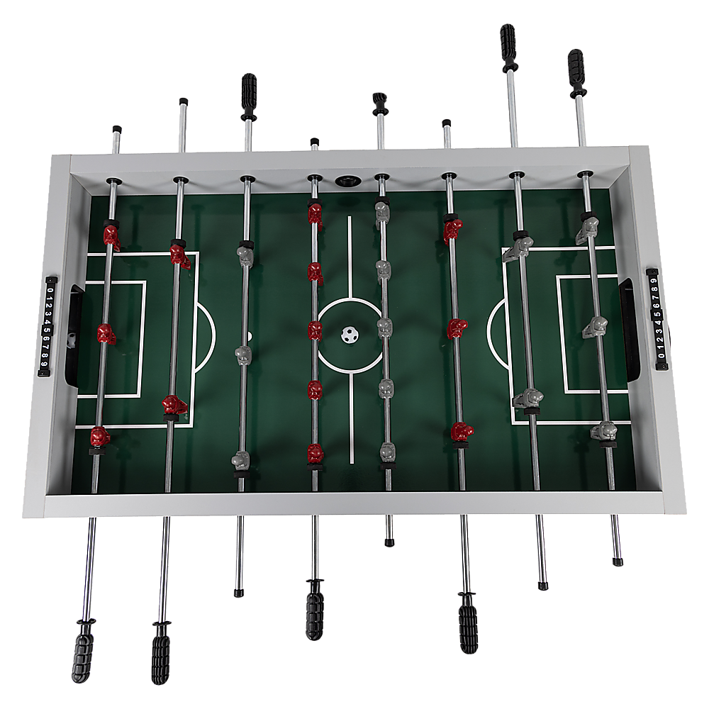 Versatile wooden foosball table for kids and adults, perfect for indoor/outdoor entertainment.