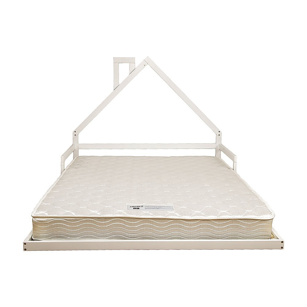 White double size kids bed frame made of pine wood for playful home decor.