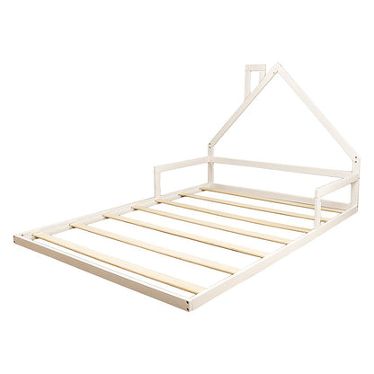 White double size pine wood kids house bed frame, perfect for cozy childrens bedrooms.