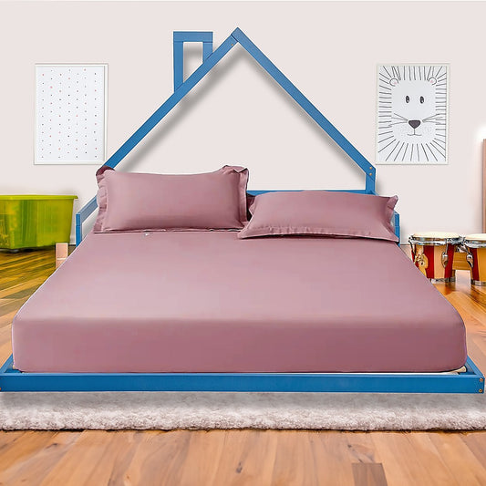 Blue double-sized kids house bed frame made from pine wood for a playful bedroom setting.