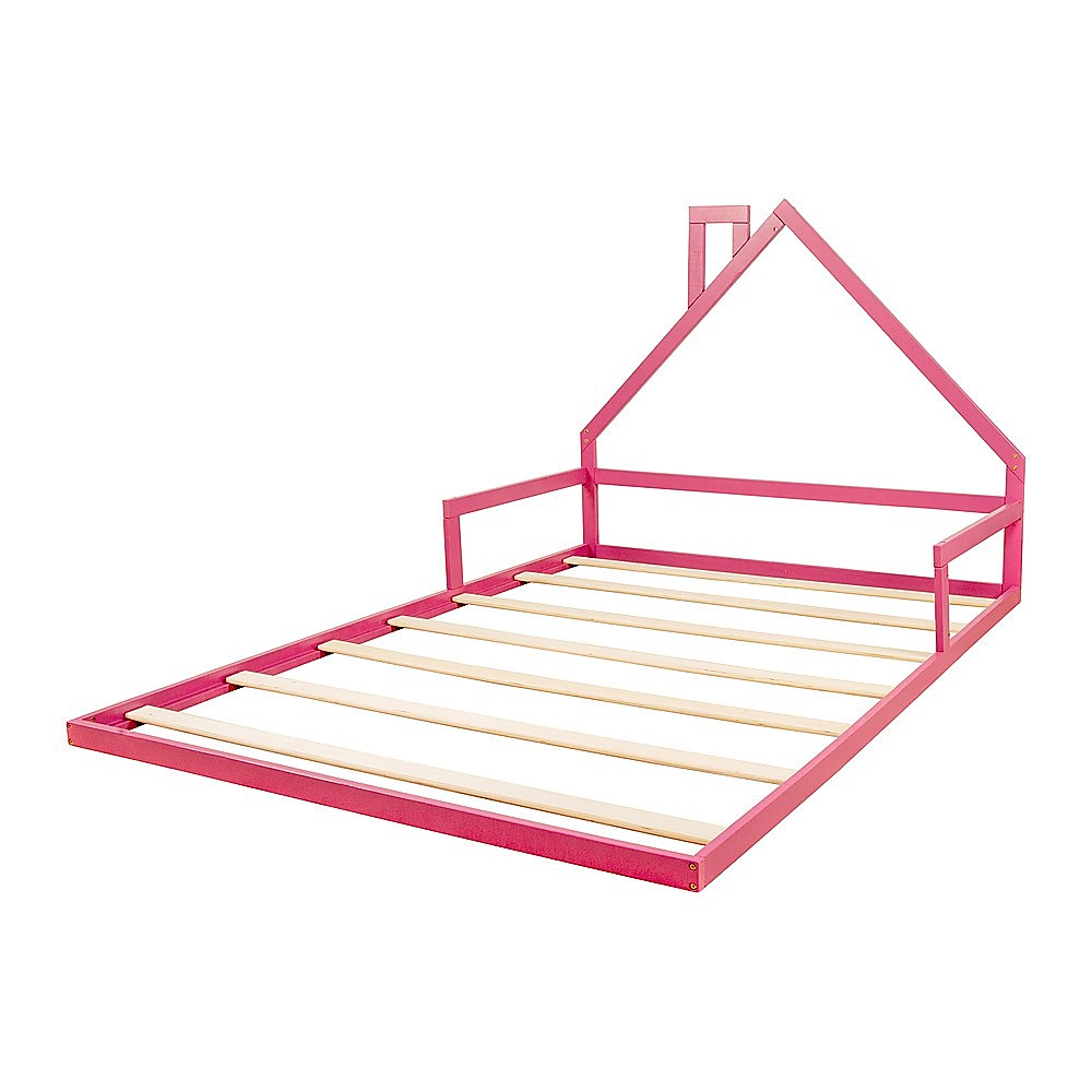 Pink double size kids house bed frame made from durable pine wood for playful bedrooms.