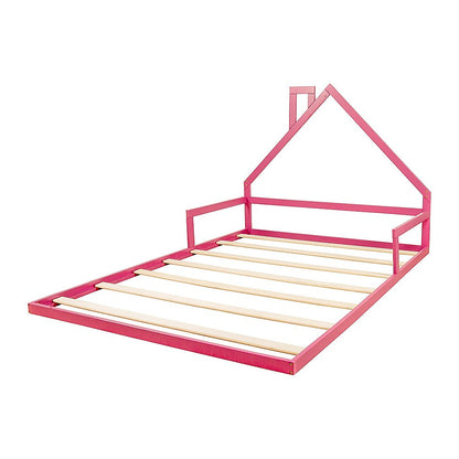 Pink double size kids house bed frame made from durable pine wood for playful bedrooms.