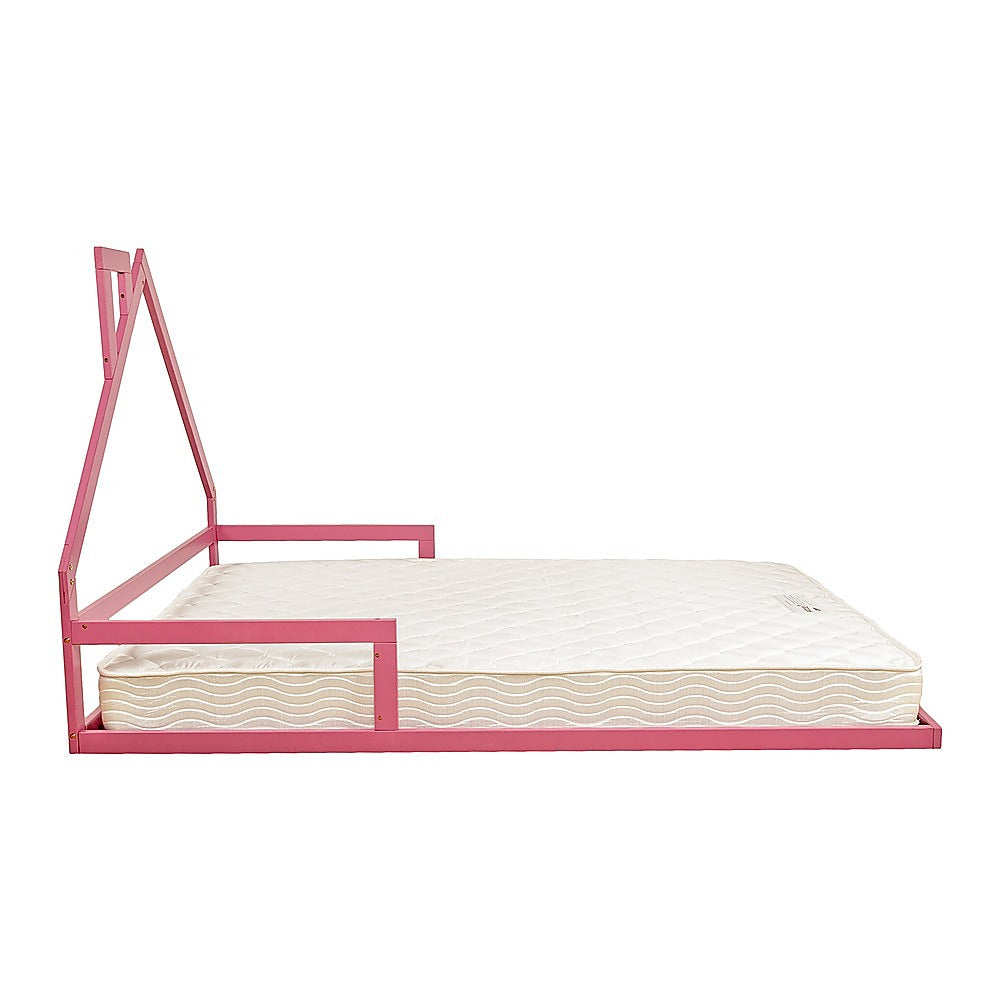 Pink double size kids bed frame made of pine wood, ideal for cozy home decor.