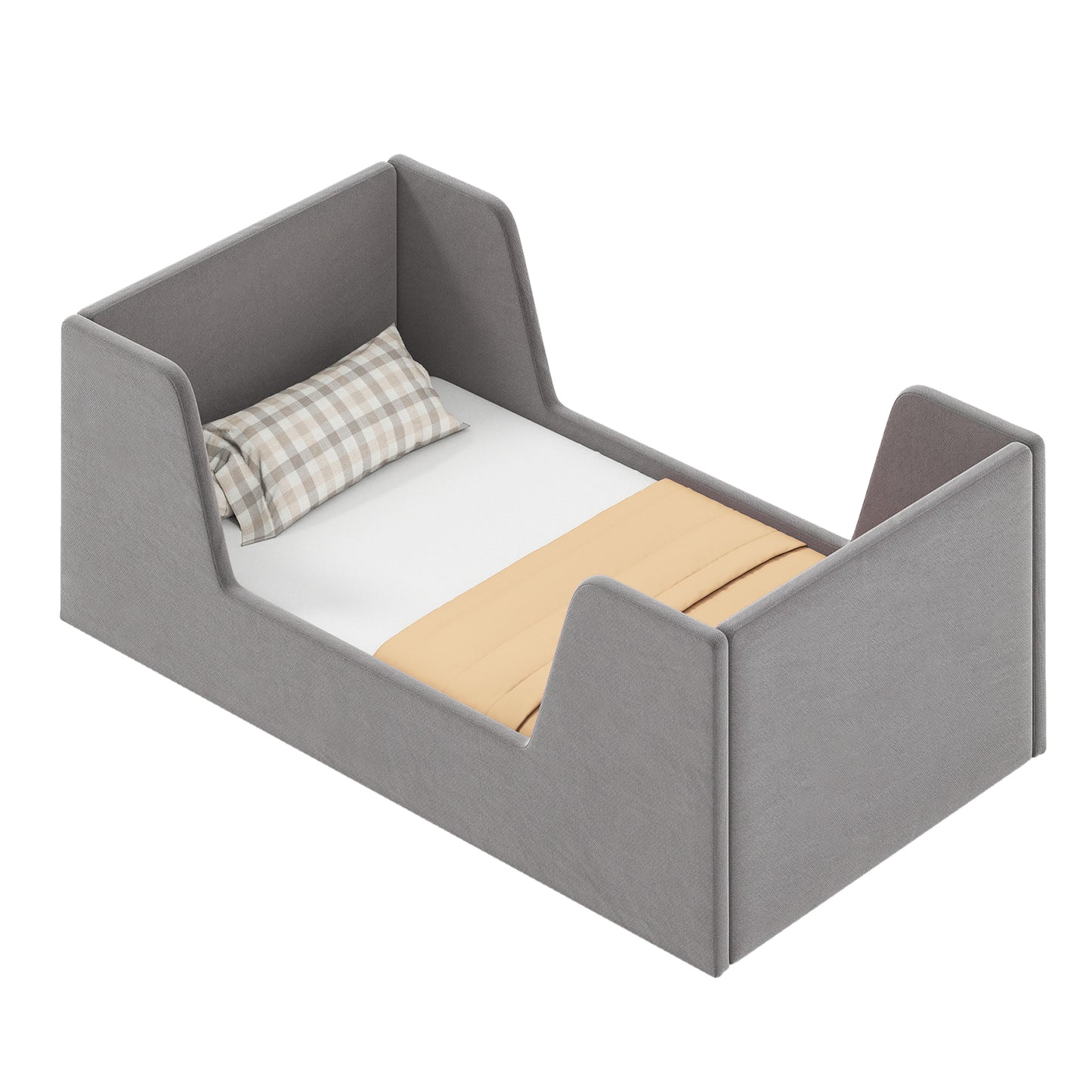 Velvet Grey Toddler Floor Bed | Wooden Frame With Rails