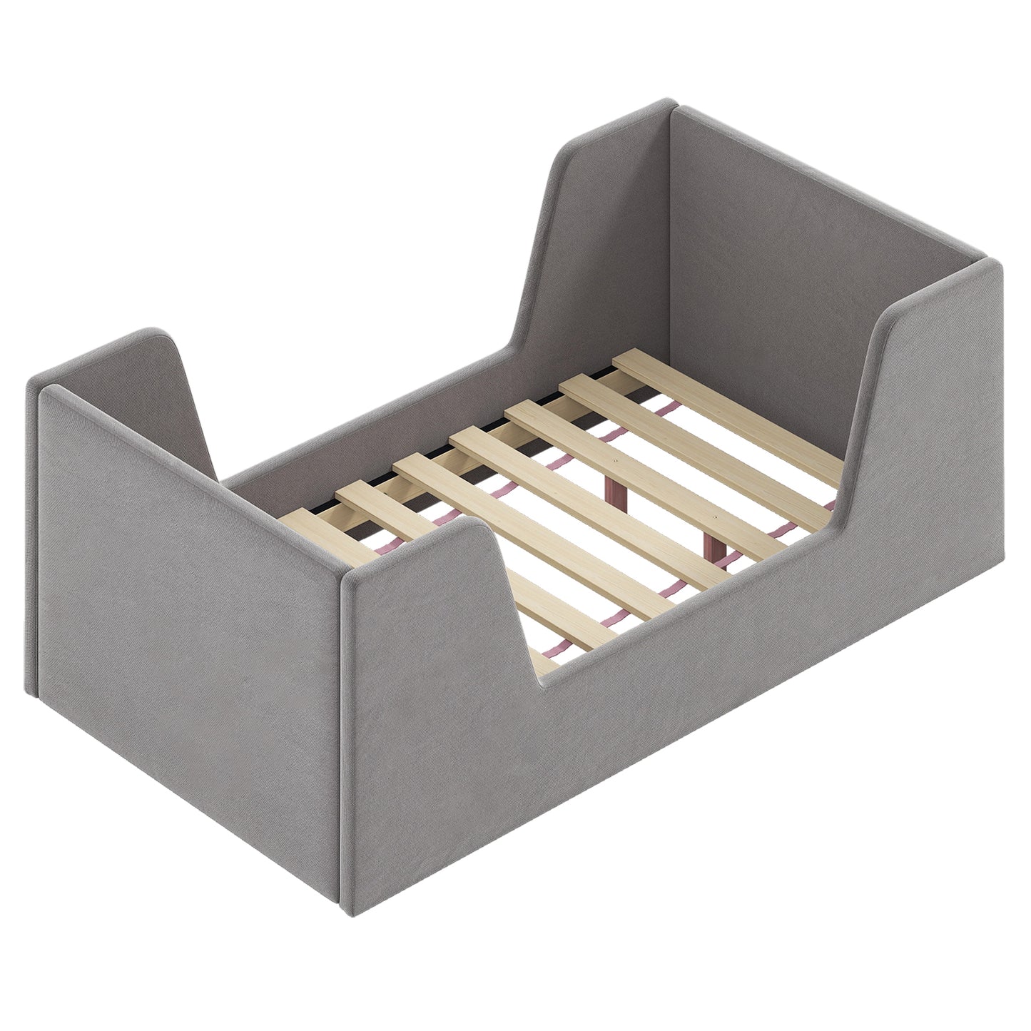 Velvet Grey Toddler Floor Bed | Wooden Frame With Rails