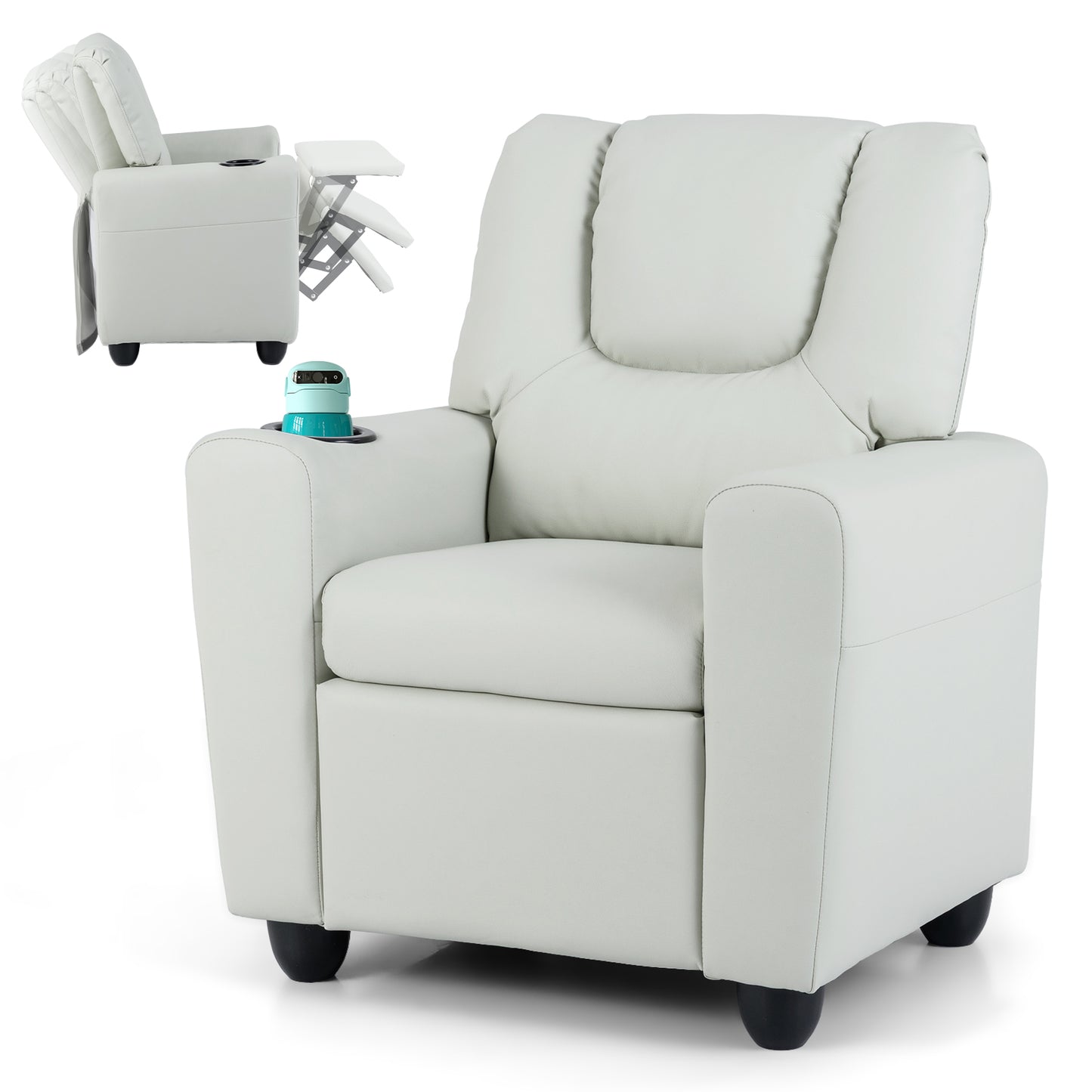 Grey Velvet Kids Recliner | Push Back Sofa with Footrest