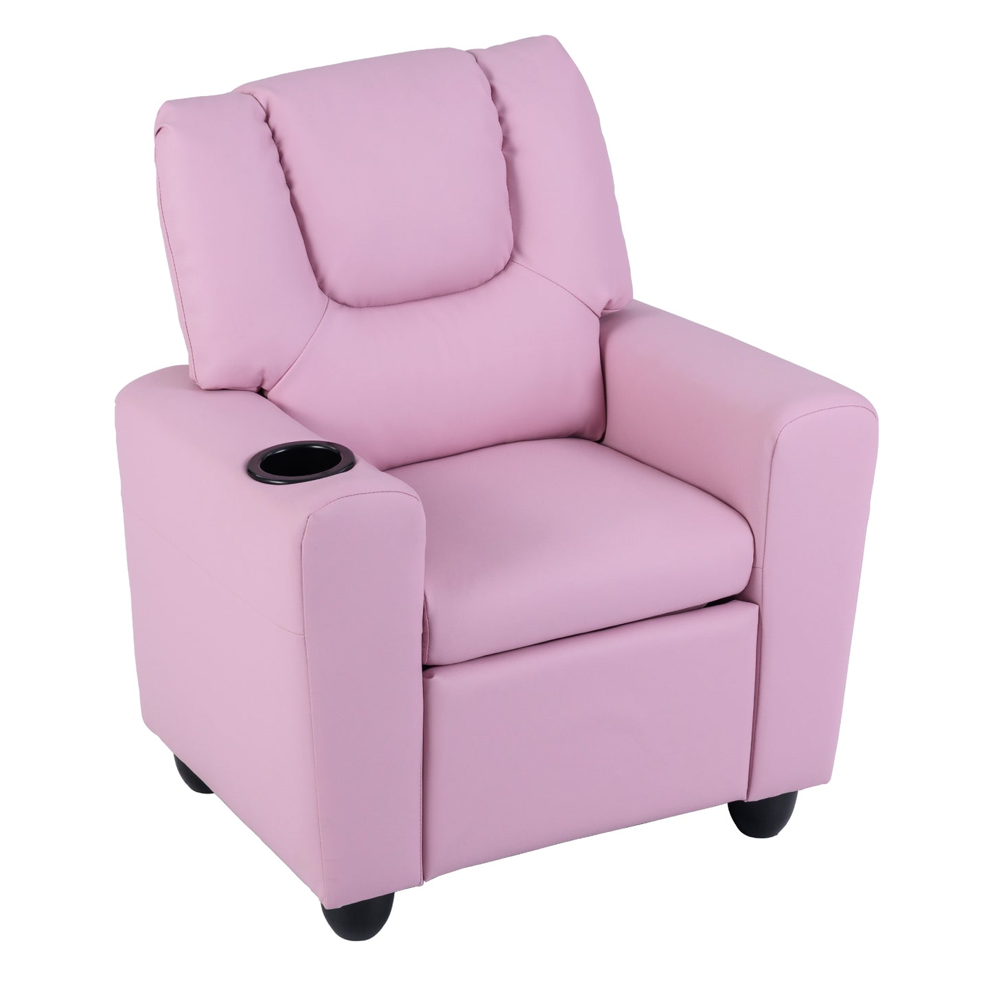 Pink Velvet Kids Recliner | Push Back Toddler Sofa with Cup