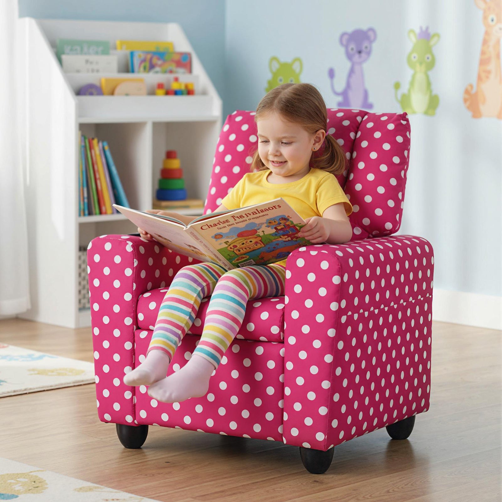Velvet Fabric Push Back Toddler Sofa with Adjustable Backrest-Red