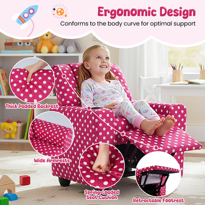 Red Velvet Toddler Recliner | Push Back Sofa with Footrest