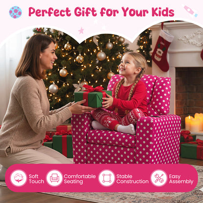 Red Velvet Toddler Recliner | Push Back Sofa with Footrest