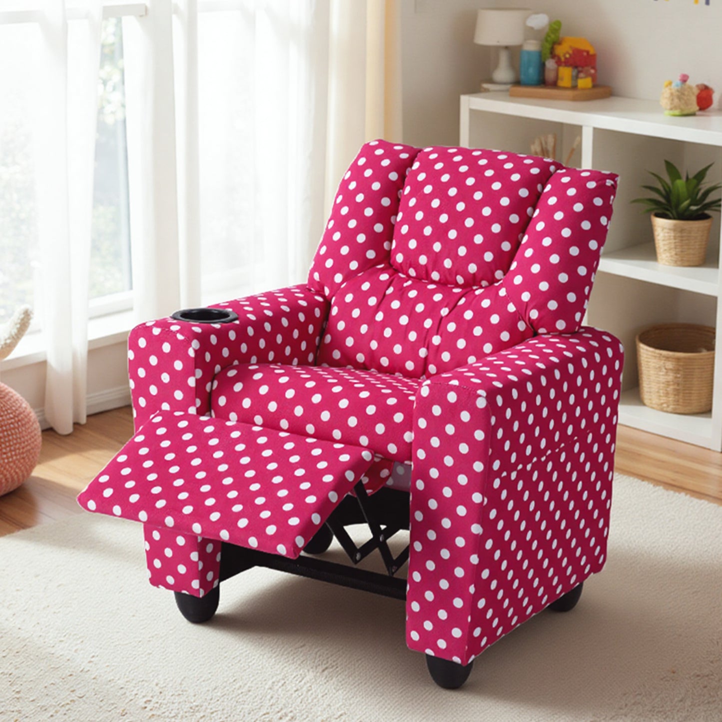 Red Velvet Toddler Recliner | Push Back Sofa with Footrest