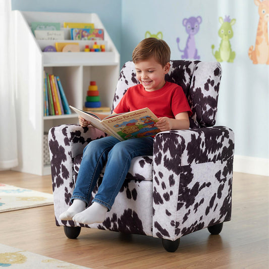 Velvet Fabric Push Back Toddler Sofa with Adjustable Backrest-Black & White