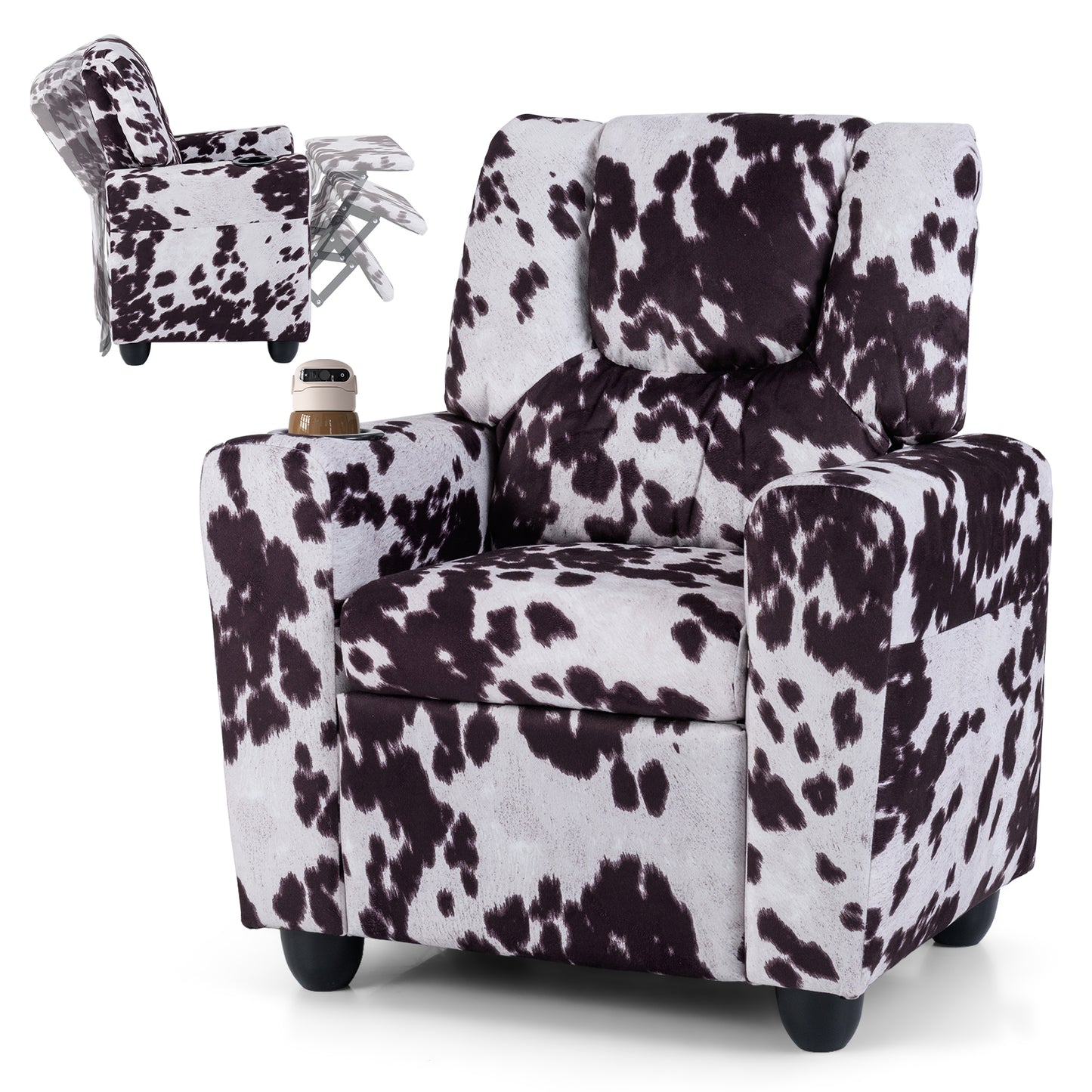 Kids Push Back Recliner | Adjustable Velvet Sofa Black White
