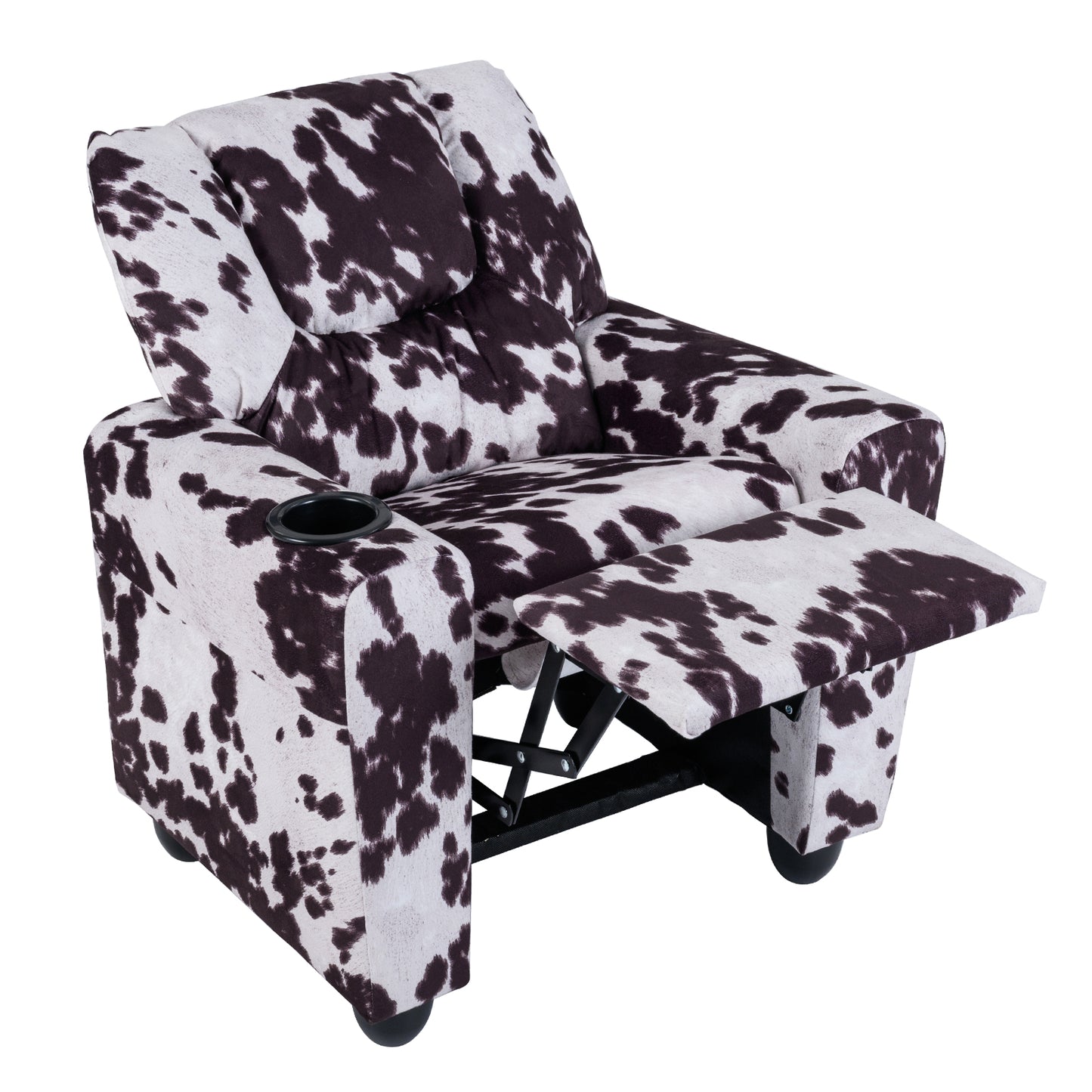 Kids Push Back Recliner | Adjustable Velvet Sofa Black White