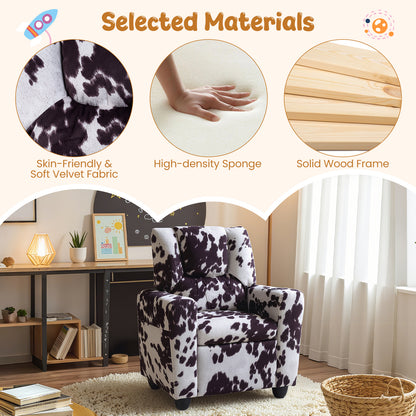 Kids Push Back Recliner | Adjustable Velvet Sofa Black White