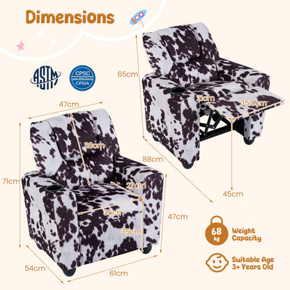 Kids Push Back Recliner | Adjustable Velvet Sofa Black White