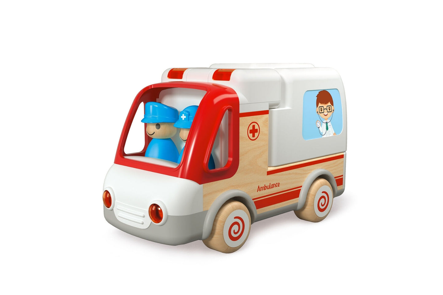 Wooden Ambulance With Sound Light | Pull Along Medical Toys