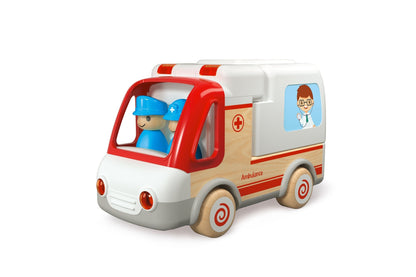 Wooden Ambulance With Sound Light | Pull Along Medical Toys