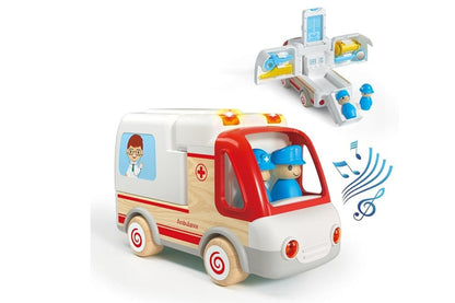 Wooden Ambulance With Sound Light | Pull Along Medical Toys