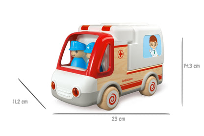 Wooden Ambulance With Sound Light | Pull Along Medical Toys