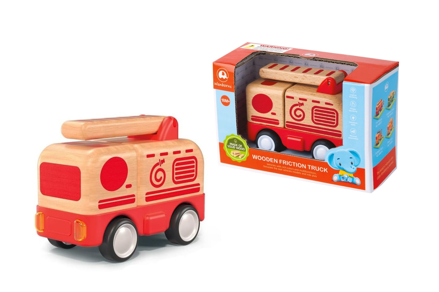 Wooden Friction Truck Fire Engine With Sound And Light