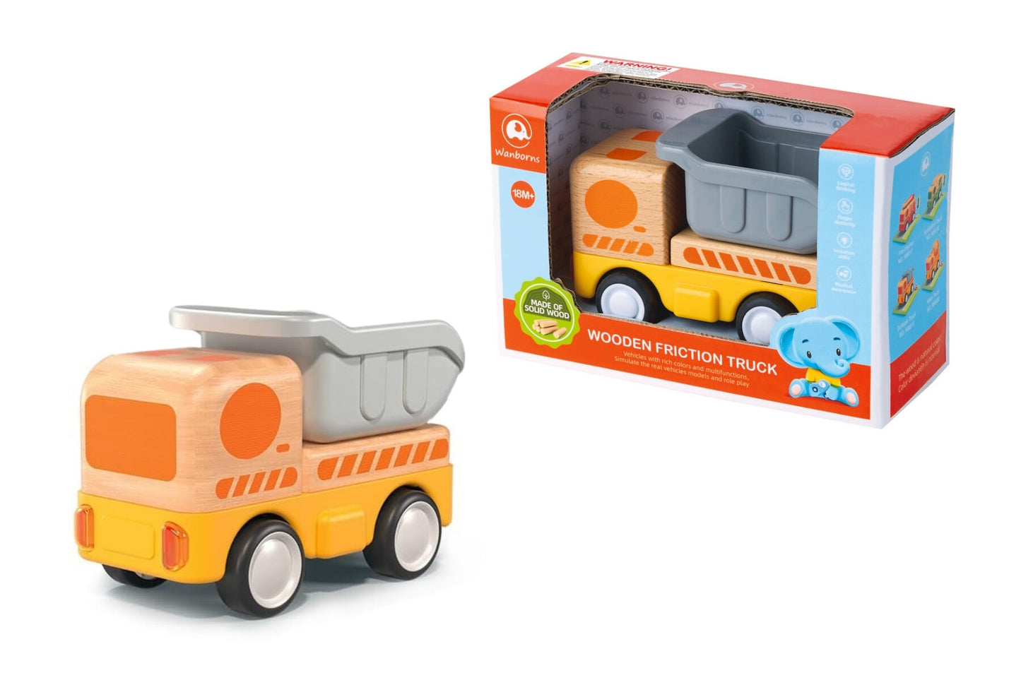 Wooden Friction Dump Truck With Sound And Light