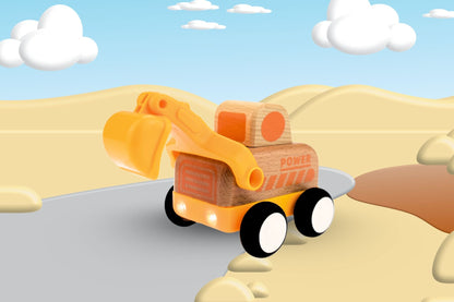 Wooden Friction Truck Digger With Sound And Light