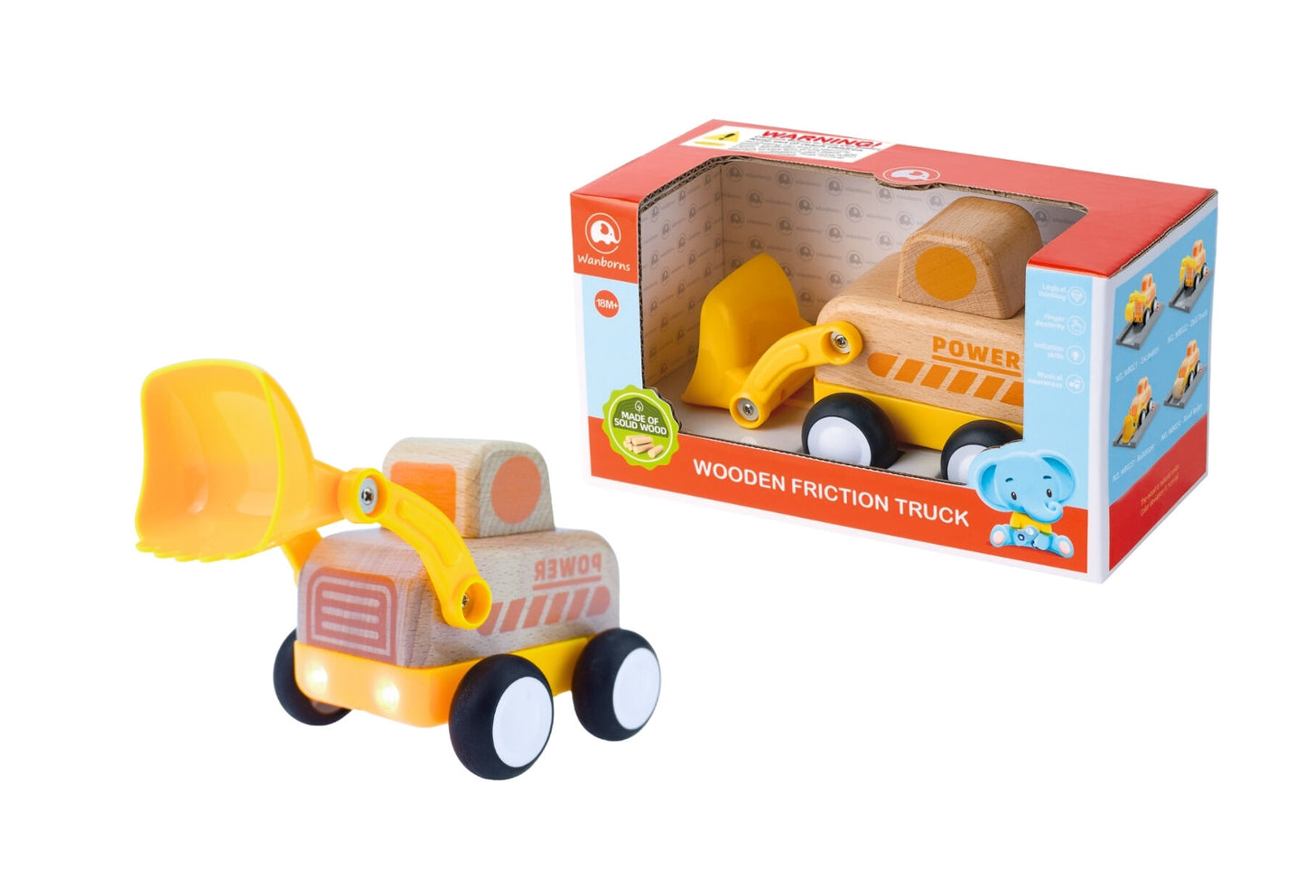Wooden Friction Truck Digger With Sound And Light