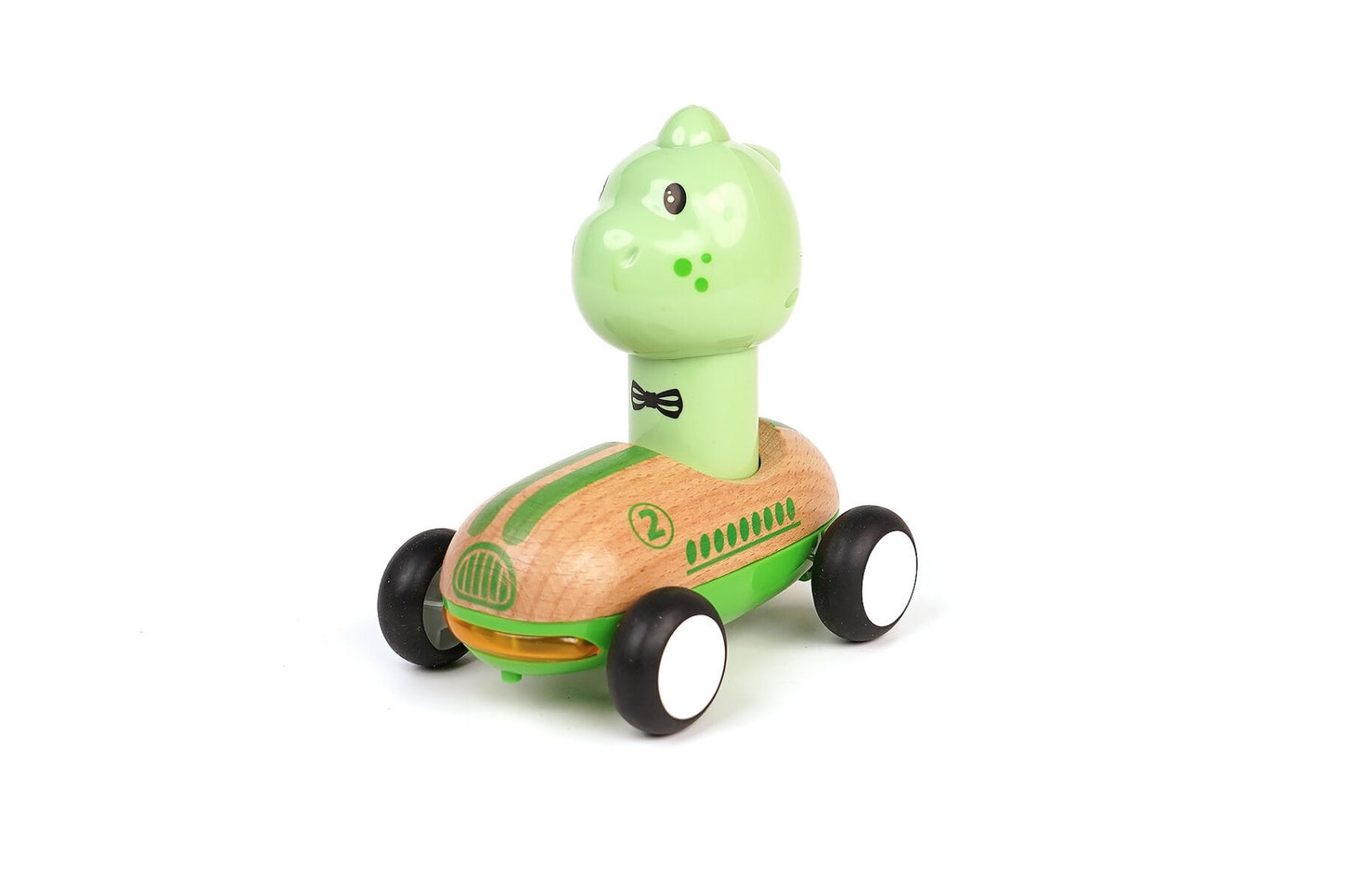 Light Green Wooden Press Go Dinosaur Racer | Sound & Light