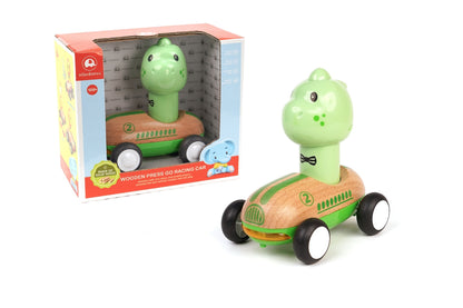 Light Green Wooden Press Go Dinosaur Racer | Sound & Light