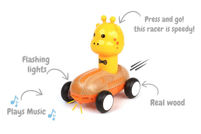 Orange Wooden Press Go Giraffe Racer | Sound & Light Features